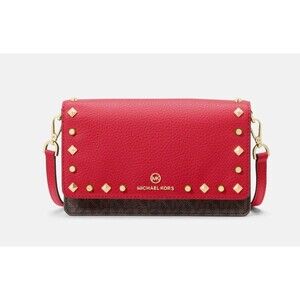 New Michael Kors Jet Set Charm Small Studded Smartphone Crossbody Crimson
